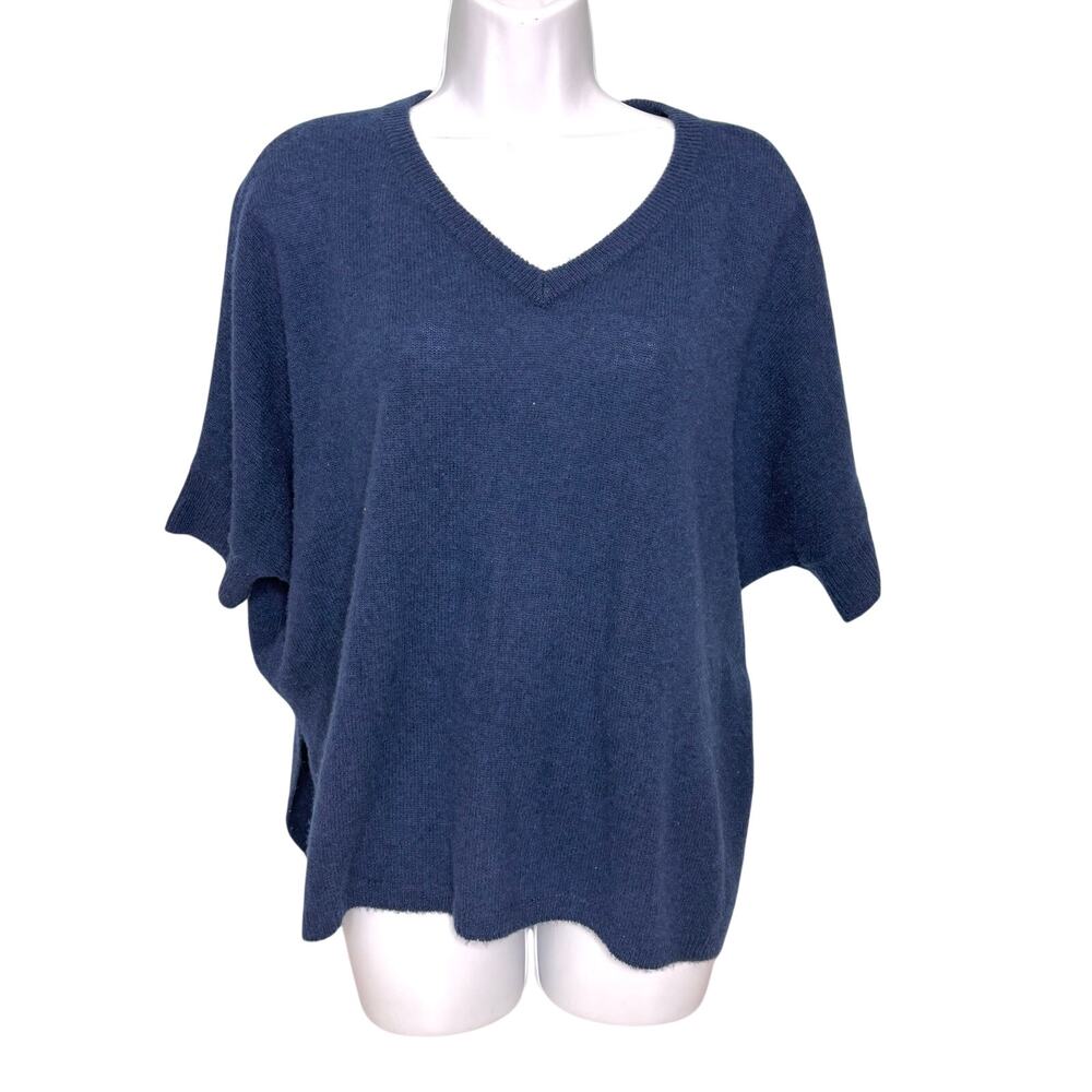 Brodie Cashmere Bronte V Neck Dolman Short Sleeve Oversize Sweater Blue M